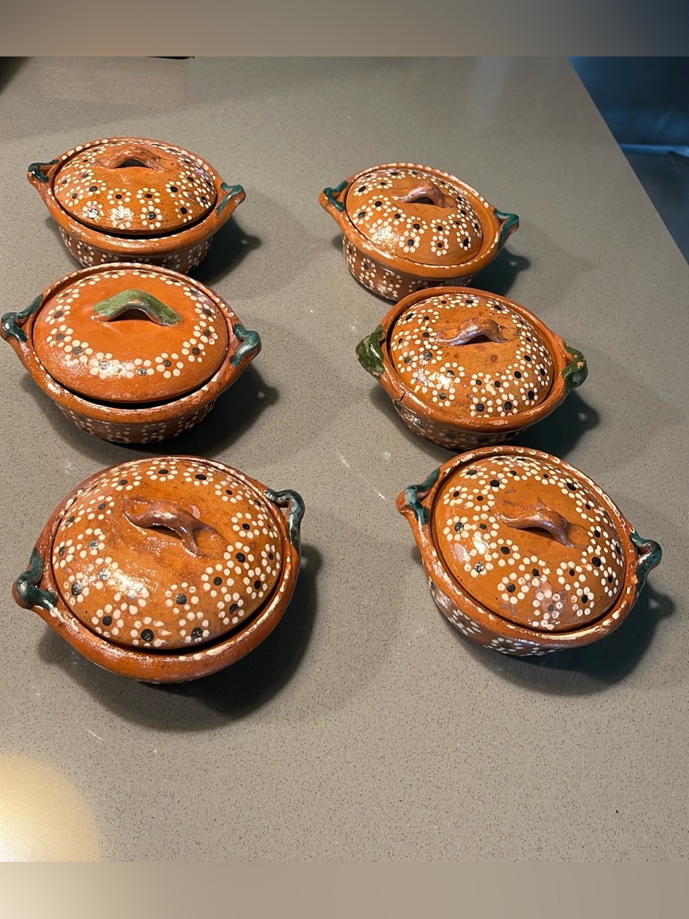 6 Small Rustic Mexican Clay Pottery Bowls With Lids